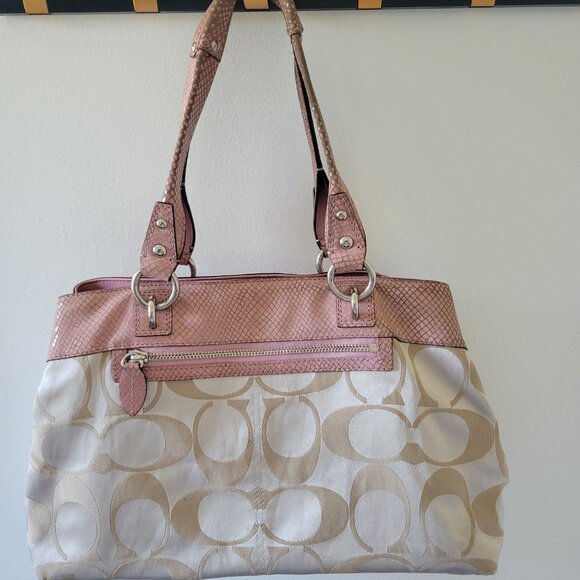 COACH Penelope Sateen Shopper Purse - Pink and Cream - Picture 3 of 8